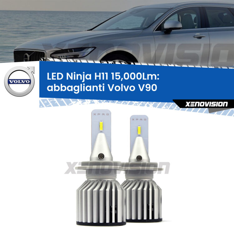 <strong>Kit abbaglianti LED specifico per Volvo V90</strong>  2016-2018. Lampade <strong>H11</strong> Canbus da 15.000Lumen di luminosità modello Ninja Xenovision.