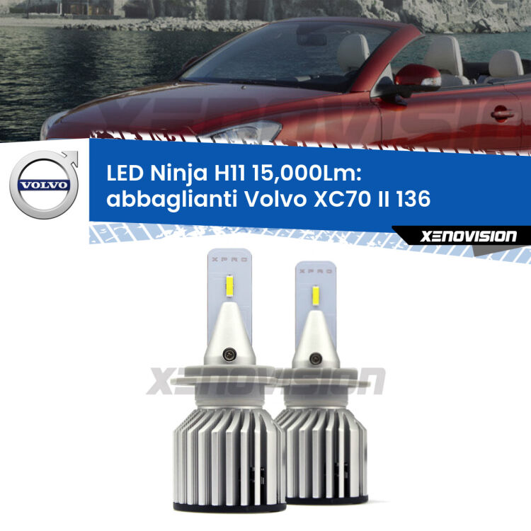 <strong>Kit abbaglianti LED specifico per Volvo XC70 II</strong> 136 2007-2015. Lampade <strong>H11</strong> Canbus da 15.000Lumen di luminosità modello Ninja Xenovision.