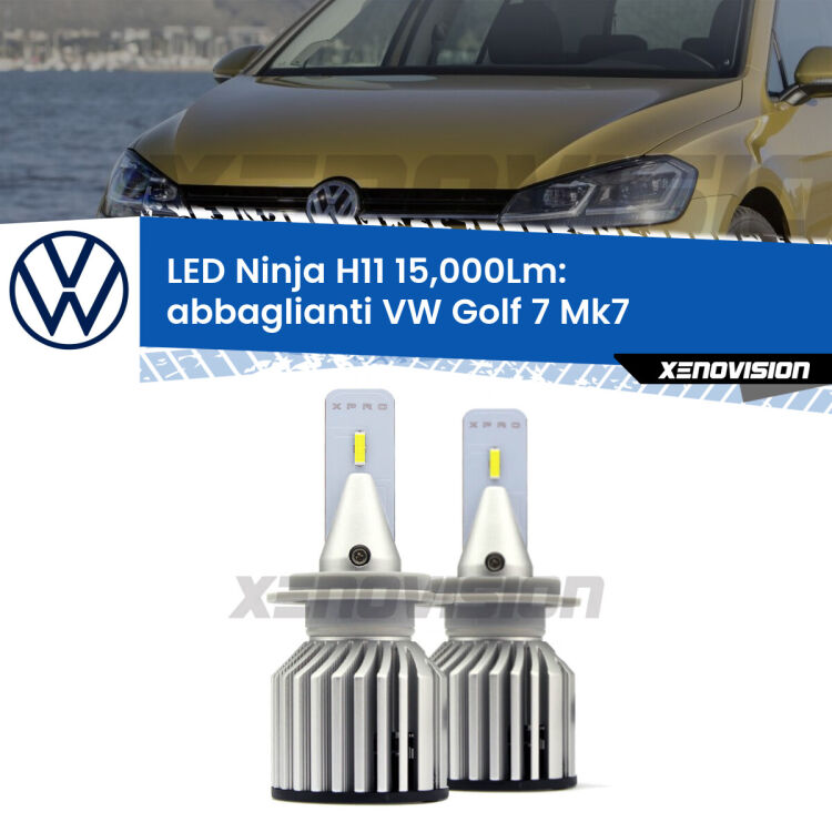 <strong>Kit abbaglianti LED specifico per VW Golf 7</strong> Mk7 2017-2019. Lampade <strong>H11</strong> Canbus da 15.000Lumen di luminosità modello Ninja Xenovision.