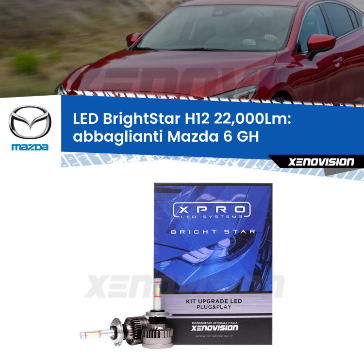 <strong>Kit LED abbaglianti per Mazda 6</strong> GH 2007-2013. </strong>Coppia lampade Canbus H11 Brightstar da 22,000 Lumen. Qualità Massima.