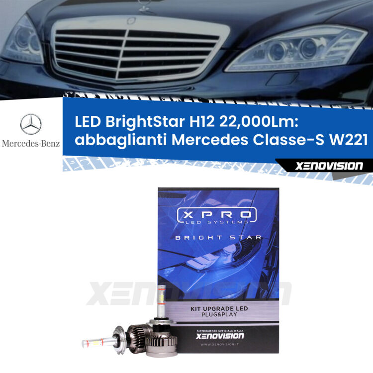 <strong>Kit LED abbaglianti per Mercedes Classe-S</strong> W221 Full-beam spotlight con fari Bi-Xenon dal 2012/2. </strong>Coppia lampade Canbus H11 Brightstar da 22,000 Lumen. Qualità Massima.