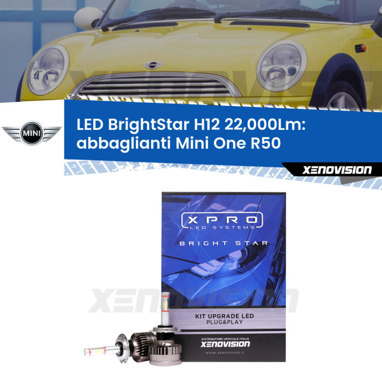 <strong>Kit LED abbaglianti per Mini One</strong> R50 con fari Xenon. </strong>Coppia lampade Canbus H11 Brightstar da 22,000 Lumen. Qualità Massima.