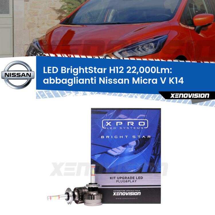 <strong>Kit LED abbaglianti per Nissan Micra V</strong> K14 2016in poi. </strong>Coppia lampade Canbus H11 Brightstar da 22,000 Lumen. Qualità Massima.