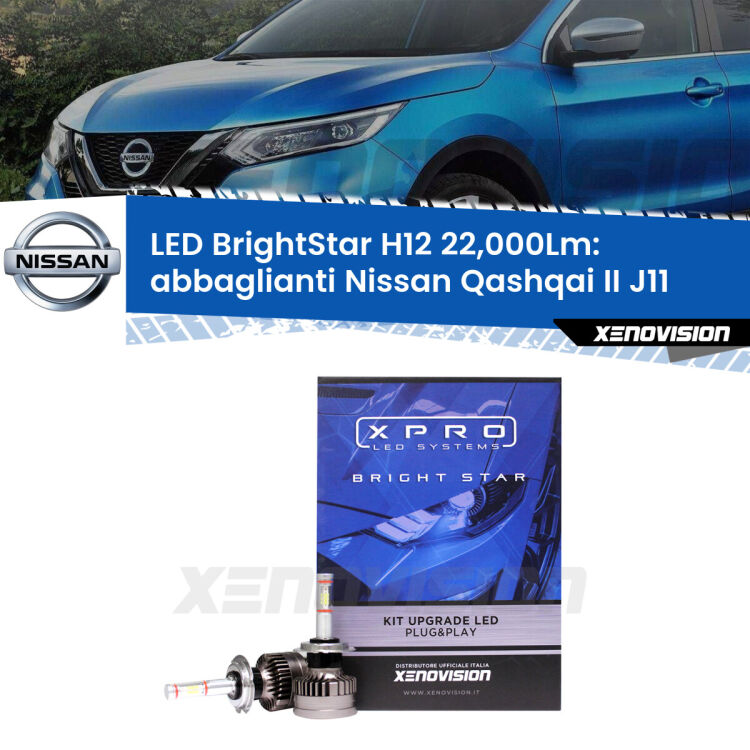 <strong>Kit LED abbaglianti per Nissan Qashqai II</strong> J11 2017in poi. </strong>Coppia lampade Canbus H11 Brightstar da 22,000 Lumen. Qualità Massima.