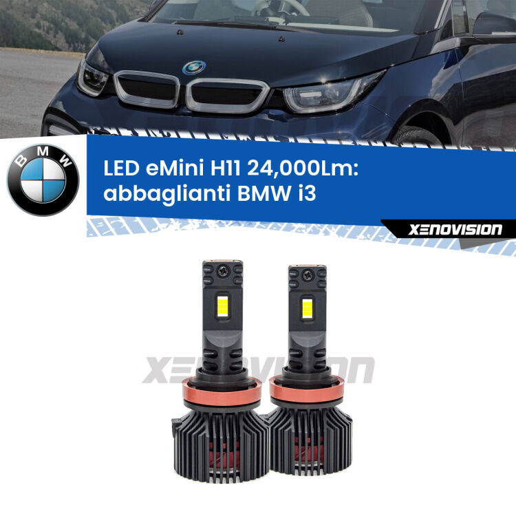 <strong>Kit abbaglianti LED specifico per BMW i3</strong>  2013-2023. Lampade <strong>H11</strong> Canbus compatte da 24.000Lumen Eagle Mini Xenovision.