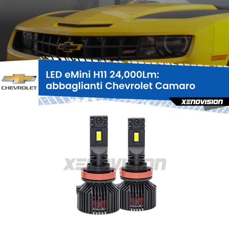 <strong>Kit abbaglianti LED specifico per Chevrolet Camaro</strong>  2011-2015. Lampade <strong>H11</strong> Canbus compatte da 24.000Lumen Eagle Mini Xenovision.