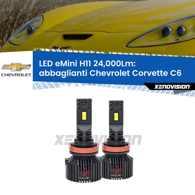 <strong>Kit abbaglianti LED specifico per Chevrolet Corvette</strong> C6 2005-2013. Lampade <strong>H11</strong> Canbus compatte da 24.000Lumen Eagle Mini Xenovision.
