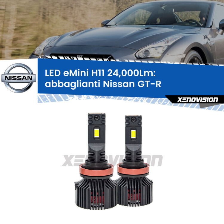 <strong>Kit abbaglianti LED specifico per Nissan GT-R</strong>  con fari Xenon. Lampade <strong>H11</strong> Canbus compatte da 24.000Lumen Eagle Mini Xenovision.