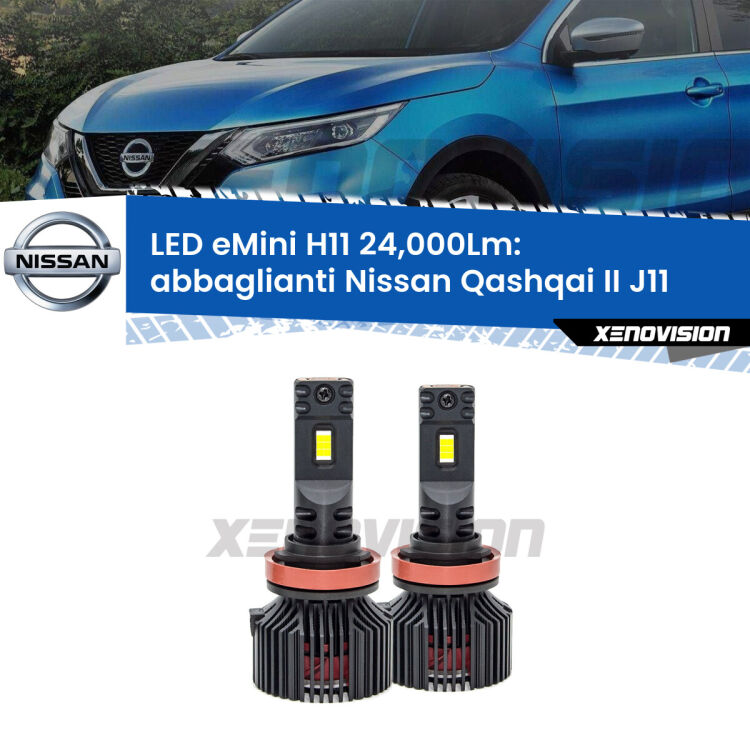 <strong>Kit abbaglianti LED specifico per Nissan Qashqai II</strong> J11 2017in poi. Lampade <strong>H11</strong> Canbus compatte da 24.000Lumen Eagle Mini Xenovision.