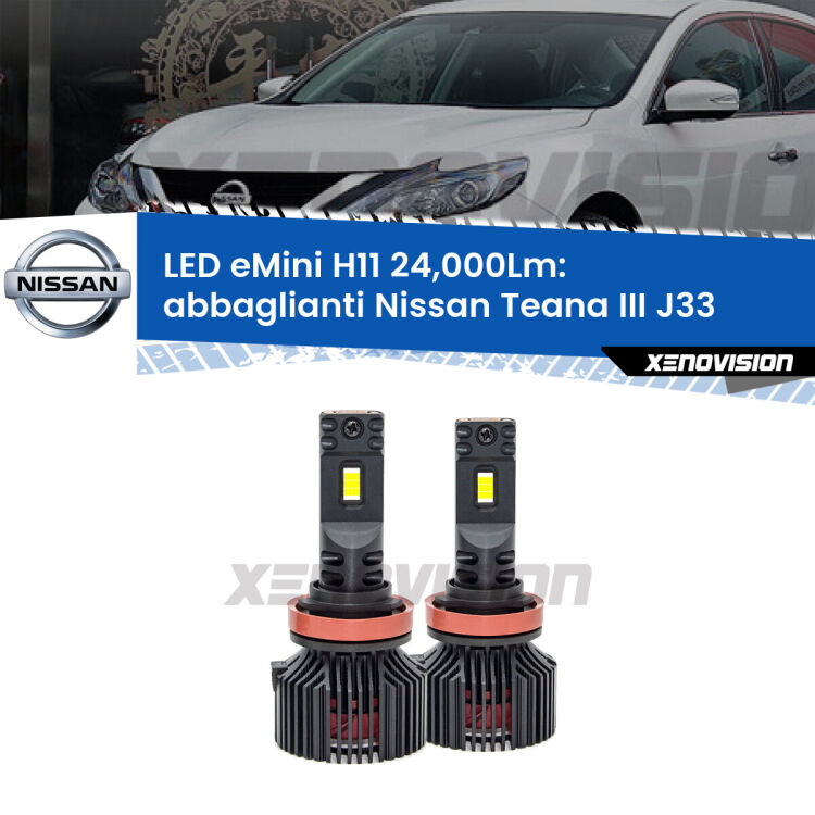 <strong>Kit abbaglianti LED specifico per Nissan Teana III</strong> J33 2013in poi. Lampade <strong>H11</strong> Canbus compatte da 24.000Lumen Eagle Mini Xenovision.
