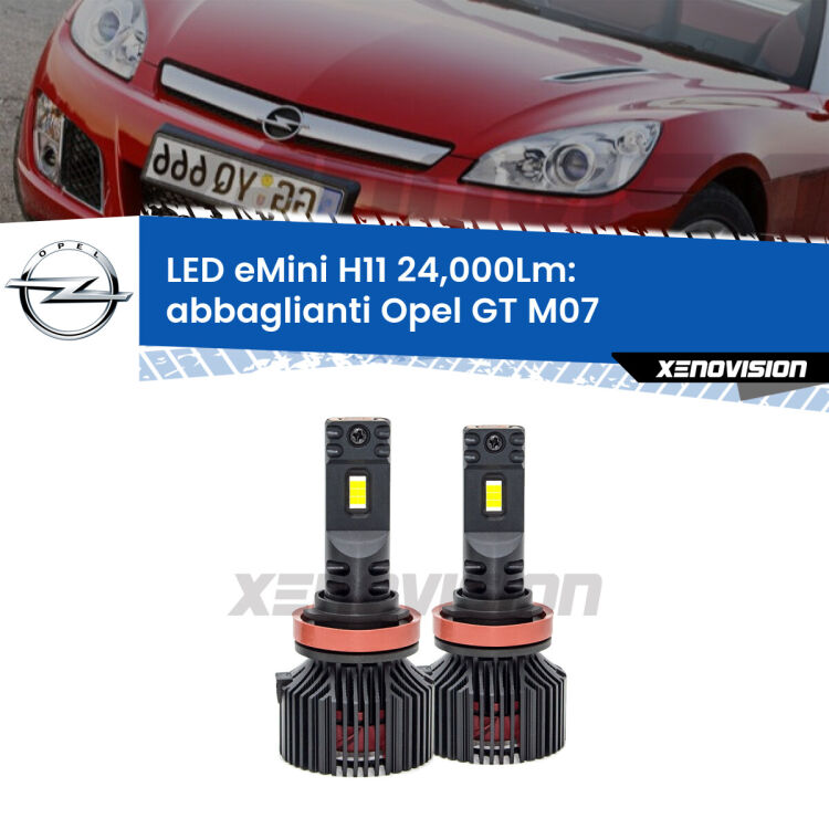 <strong>Kit abbaglianti LED specifico per Opel GT</strong> M07 2007-2011. Lampade <strong>H11</strong> Canbus compatte da 24.000Lumen Eagle Mini Xenovision.