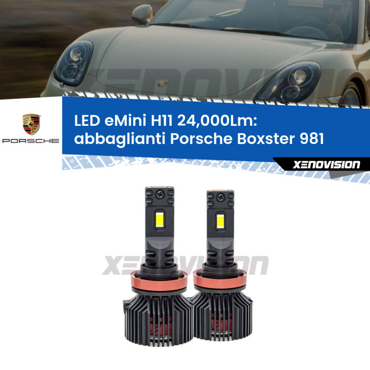 <strong>Kit abbaglianti LED specifico per Porsche Boxster</strong> 981 2012in poi. Lampade <strong>H11</strong> Canbus compatte da 24.000Lumen Eagle Mini Xenovision.