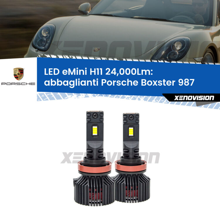 <strong>Kit abbaglianti LED specifico per Porsche Boxster</strong> 987 fino al 2008, con fari Bi-Xenon. Lampade <strong>H11</strong> Canbus compatte da 24.000Lumen Eagle Mini Xenovision.