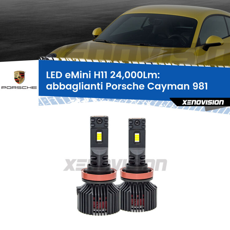 <strong>Kit abbaglianti LED specifico per Porsche Cayman</strong> 981 2013in poi. Lampade <strong>H11</strong> Canbus compatte da 24.000Lumen Eagle Mini Xenovision.