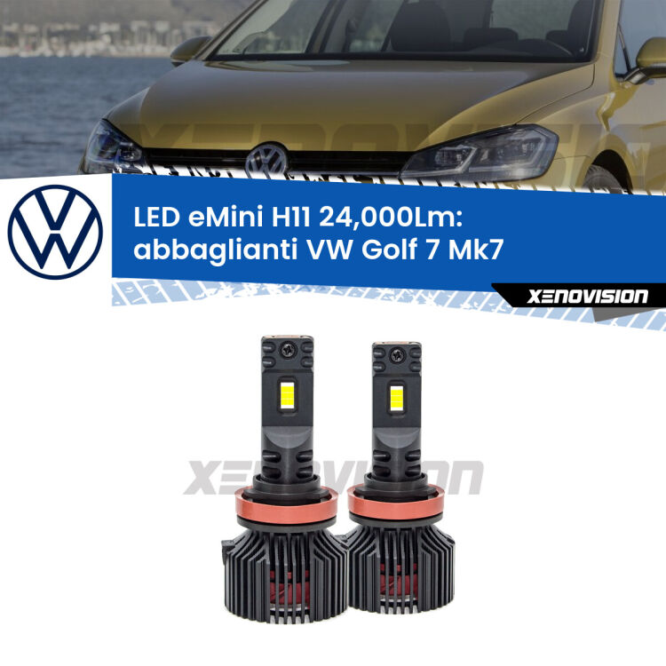 <strong>Kit abbaglianti LED specifico per VW Golf 7</strong> Mk7 2017-2019. Lampade <strong>H11</strong> Canbus compatte da 24.000Lumen Eagle Mini Xenovision.
