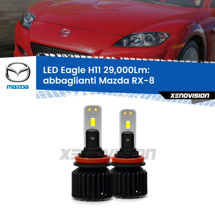 <strong>Kit abbaglianti LED specifico per Mazda RX-8</strong>  2003-2012. Lampade <strong>H11</strong> Canbus da 29.000Lumen di luminosità modello Eagle Xenovision.