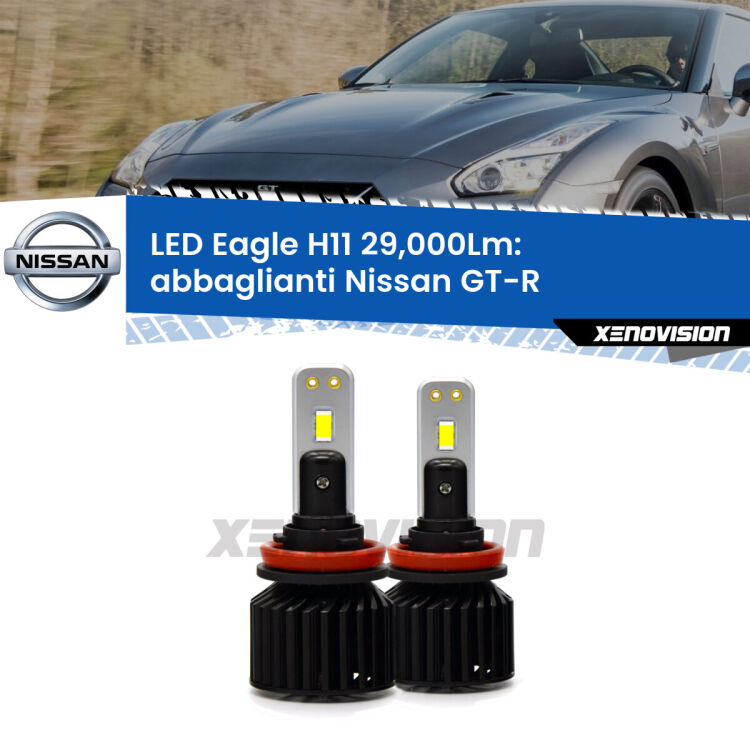 <strong>Kit abbaglianti LED specifico per Nissan GT-R</strong>  con fari Xenon. Lampade <strong>H11</strong> Canbus da 29.000Lumen di luminosità modello Eagle Xenovision.