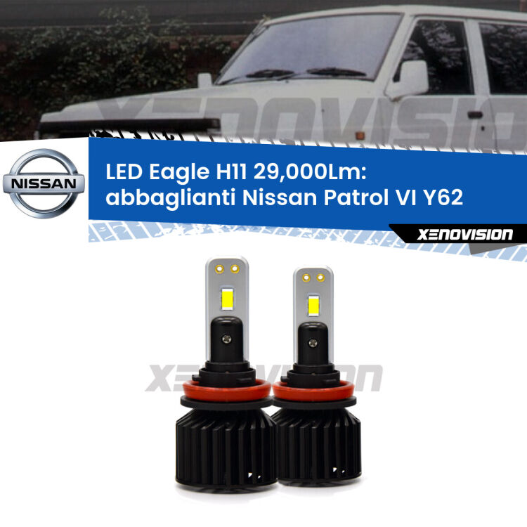 <strong>Kit abbaglianti LED specifico per Nissan Patrol VI</strong> Y62 2010in poi. Lampade <strong>H11</strong> Canbus da 29.000Lumen di luminosità modello Eagle Xenovision.