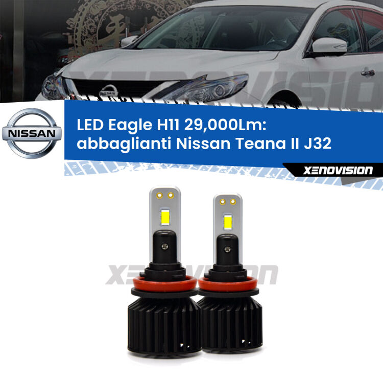 <strong>Kit abbaglianti LED specifico per Nissan Teana II</strong> J32 2008-2013. Lampade <strong>H11</strong> Canbus da 29.000Lumen di luminosità modello Eagle Xenovision.