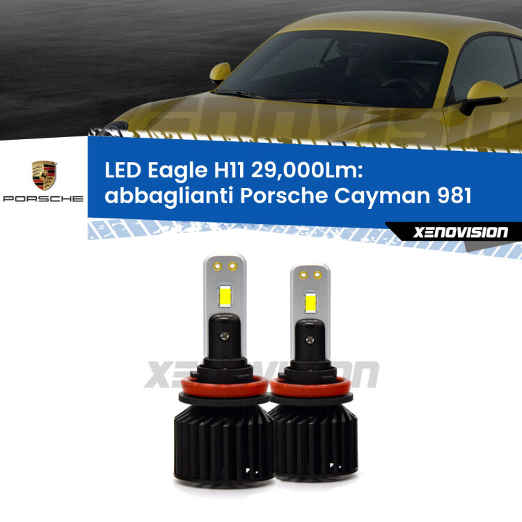 <strong>Kit abbaglianti LED specifico per Porsche Cayman</strong> 981 2013in poi. Lampade <strong>H11</strong> Canbus da 29.000Lumen di luminosità modello Eagle Xenovision.