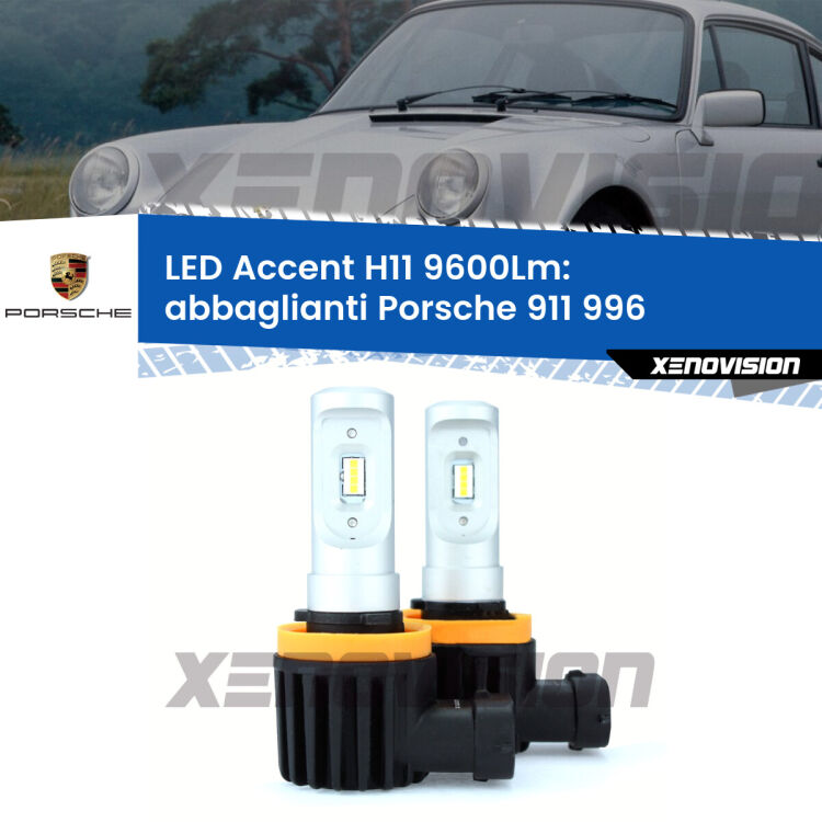<strong>Kit LED Abbaglianti per Porsche 911</strong> 996 2002-2005.</strong> Coppia lampade <strong>H11</strong> senza ventola e ultracompatte per installazioni in fari senza spazi.