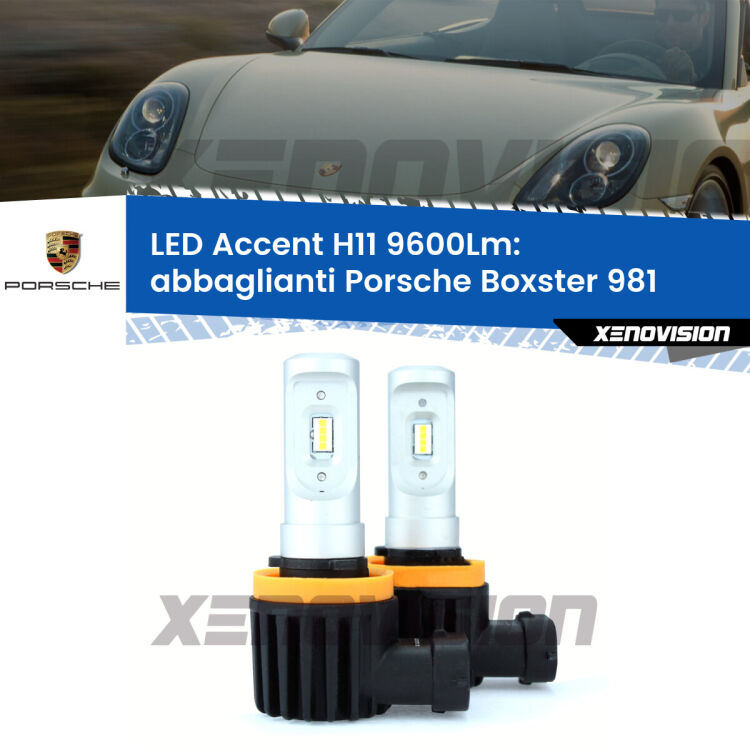 <strong>Kit LED Abbaglianti per Porsche Boxster</strong> 981 2012in poi.</strong> Coppia lampade <strong>H11</strong> senza ventola e ultracompatte per installazioni in fari senza spazi.