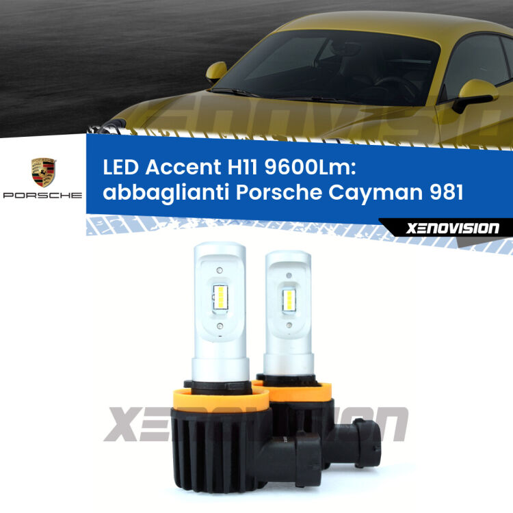 <strong>Kit LED Abbaglianti per Porsche Cayman</strong> 981 2013in poi.</strong> Coppia lampade <strong>H11</strong> senza ventola e ultracompatte per installazioni in fari senza spazi.
