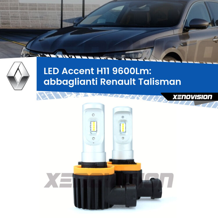 <strong>Kit LED Abbaglianti per Renault Talisman</strong>  2015-2022.</strong> Coppia lampade <strong>H11</strong> senza ventola e ultracompatte per installazioni in fari senza spazi.