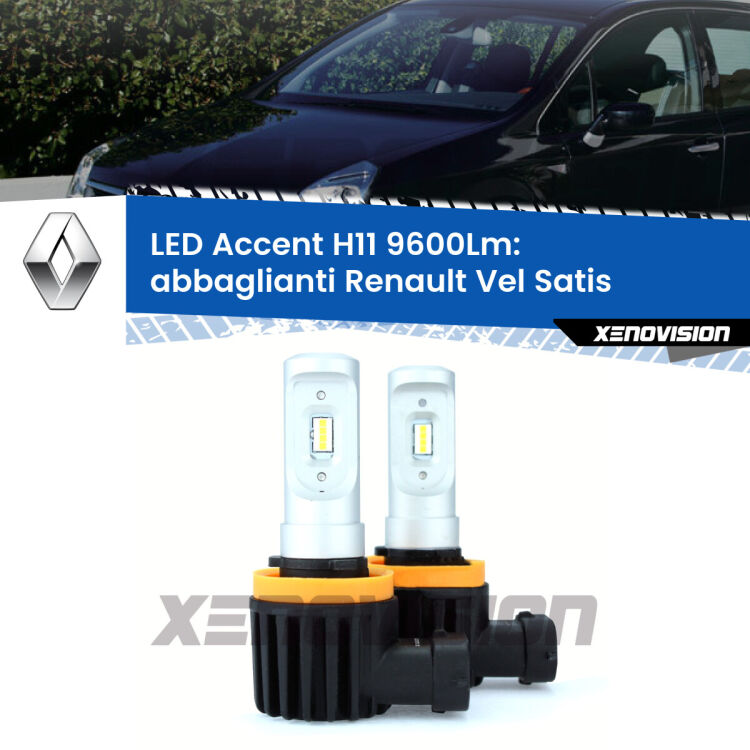 <strong>Kit LED Abbaglianti per Renault Vel Satis</strong>  2002-2005.</strong> Coppia lampade <strong>H11</strong> senza ventola e ultracompatte per installazioni in fari senza spazi.