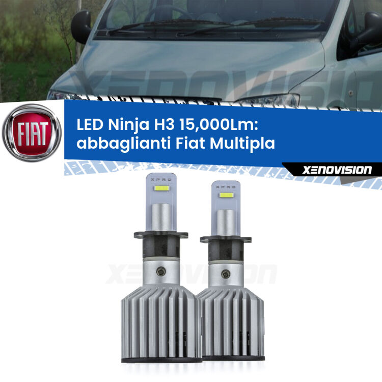 <strong>Kit abbaglianti LED specifico per Fiat Multipla</strong>  1999-2003. Lampade <strong>H3</strong> Canbus da 15.000Lumen di luminosità modello Ninja Xenovision.