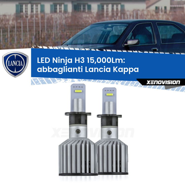 <strong>Kit abbaglianti LED specifico per Lancia Kappa</strong>  1994-2001. Lampade <strong>H3</strong> Canbus da 15.000Lumen di luminosità modello Ninja Xenovision.