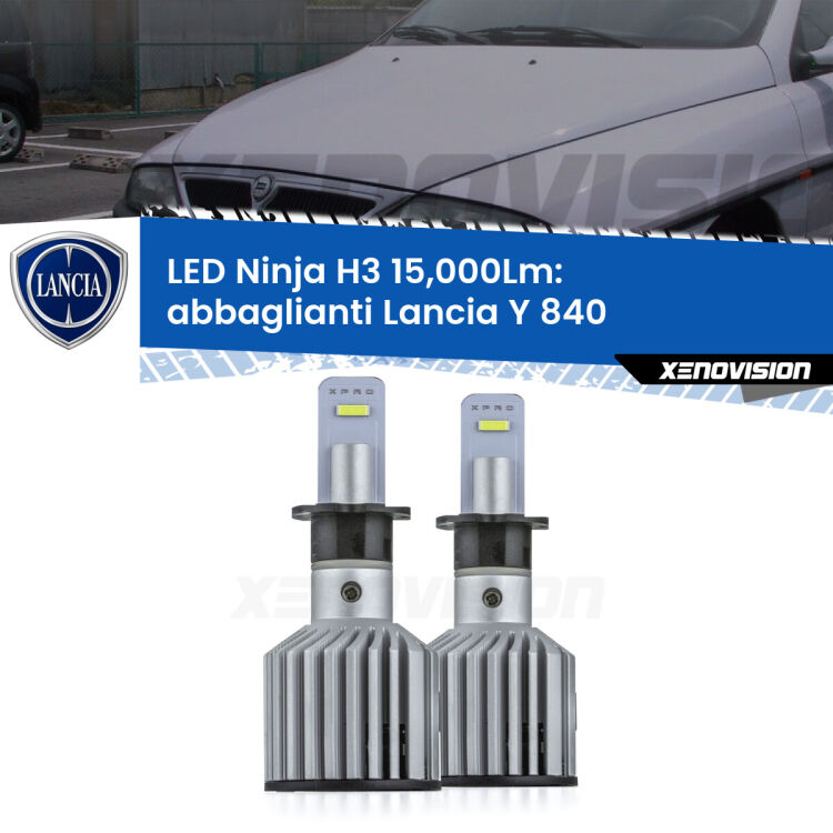 <strong>Kit abbaglianti LED specifico per Lancia Y</strong> 840 1995-2003. Lampade <strong>H3</strong> Canbus da 15.000Lumen di luminosità modello Ninja Xenovision.