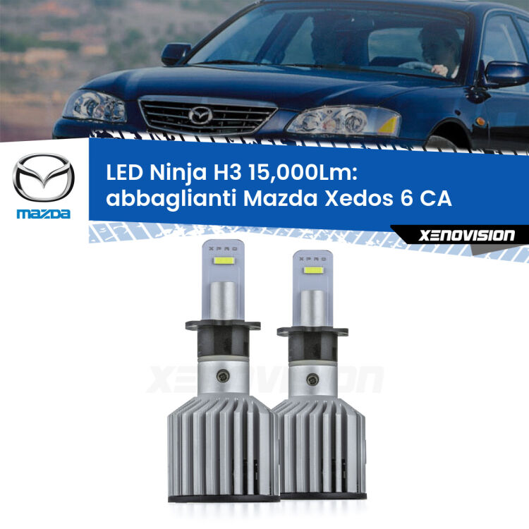 <strong>Kit abbaglianti LED specifico per Mazda Xedos 6</strong> CA 1992-1999. Lampade <strong>H3</strong> Canbus da 15.000Lumen di luminosità modello Ninja Xenovision.