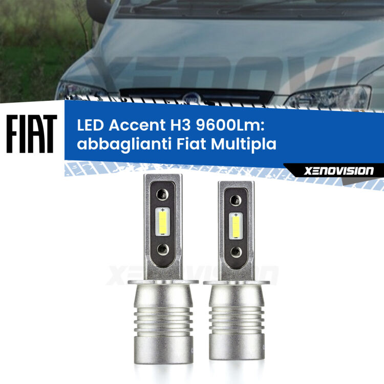 Abbaglianti LED H3 9600Lm per Fiat Multipla 1999 -2003 <strong>Kit LED Abbaglianti per Fiat Multipla</strong> 1999 -2003.</strong> Coppia lampade <strong>H3</strong> senza ventola e ultracompatte per installazioni in fari senza spazi.