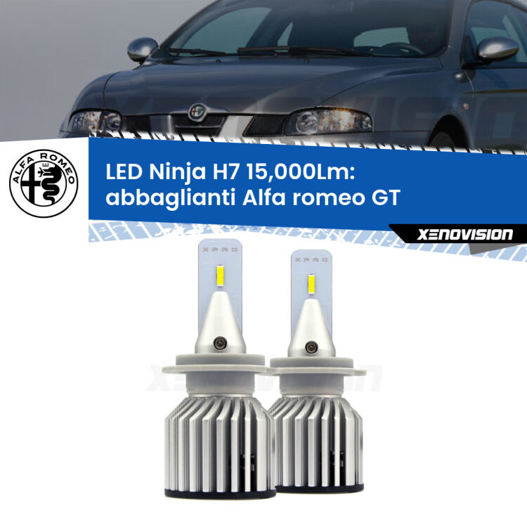 <strong>Kit abbaglianti LED specifico per Alfa romeo GT</strong>  2003-2010. Lampade <strong>H7</strong> Canbus da 15.000Lumen di luminosità modello Ninja Xenovision.