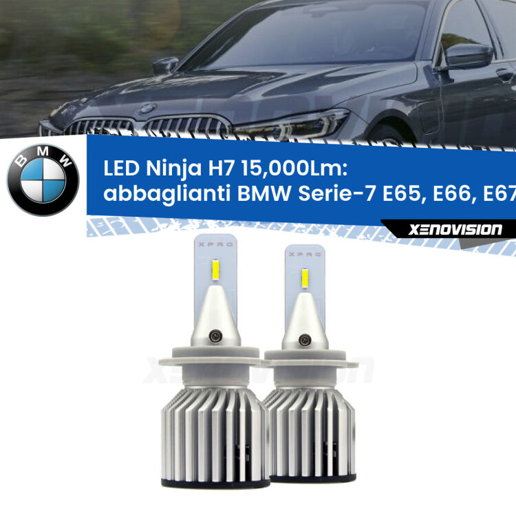 <strong>Kit abbaglianti LED specifico per BMW Serie-7</strong> E65, E66, E67 2001-2008. Lampade <strong>H7</strong> Canbus da 15.000Lumen di luminosità modello Ninja Xenovision.