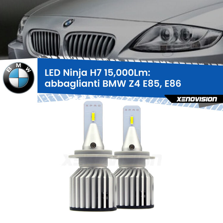 <strong>Kit abbaglianti LED specifico per BMW Z4</strong> E85, E86 2003-2008. Lampade <strong>H7</strong> Canbus da 15.000Lumen di luminosità modello Ninja Xenovision.