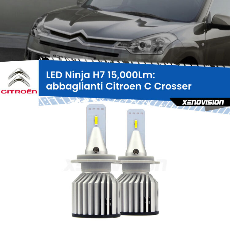 <strong>Kit abbaglianti LED specifico per Citroen C Crosser</strong>  2007-2012. Lampade <strong>H7</strong> Canbus da 15.000Lumen di luminosità modello Ninja Xenovision.