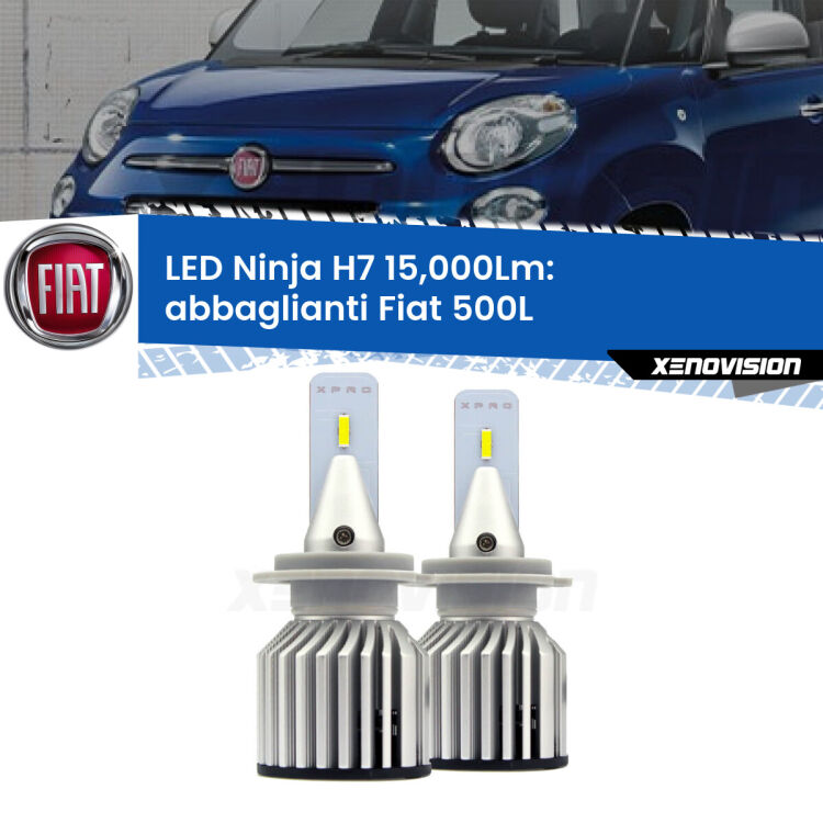 <strong>Kit abbaglianti LED specifico per Fiat 500L</strong>  2012-2018. Lampade <strong>H7</strong> Canbus da 15.000Lumen di luminosità modello Ninja Xenovision.