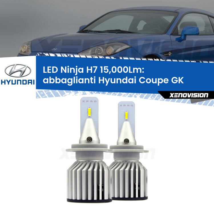 <strong>Kit abbaglianti LED specifico per Hyundai Coupe</strong> GK 2002-2009. Lampade <strong>H7</strong> Canbus da 15.000Lumen di luminosità modello Ninja Xenovision.