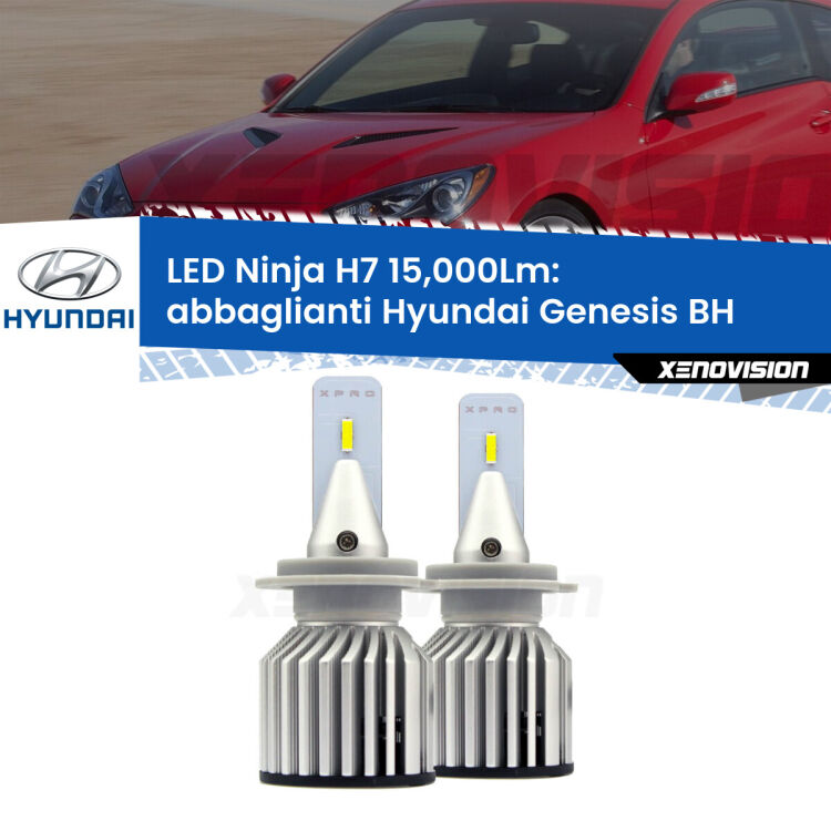 <strong>Kit abbaglianti LED specifico per Hyundai Genesis</strong> BH 2008-2014. Lampade <strong>H7</strong> Canbus da 15.000Lumen di luminosità modello Ninja Xenovision.