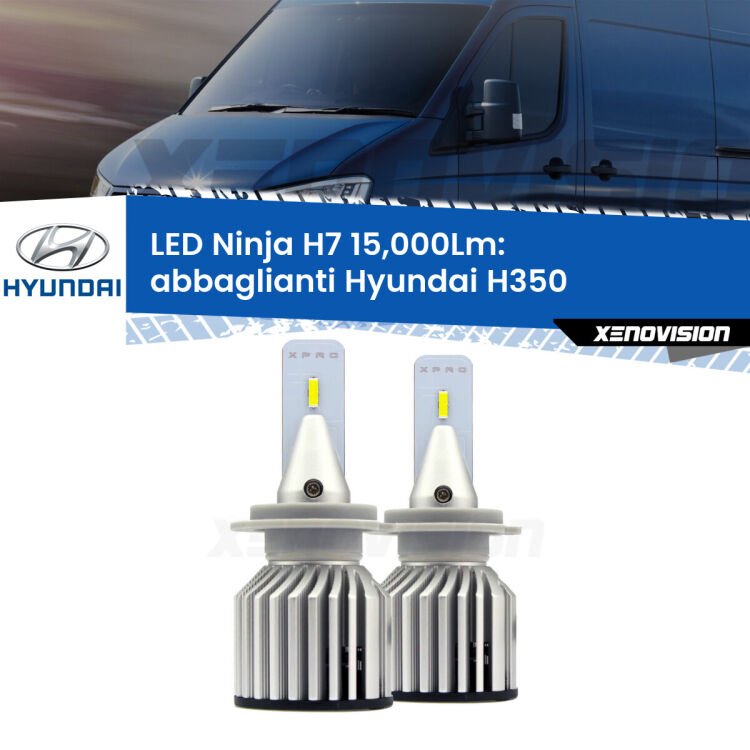 <strong>Kit abbaglianti LED specifico per Hyundai H350</strong>  2015in poi. Lampade <strong>H7</strong> Canbus da 15.000Lumen di luminosità modello Ninja Xenovision.