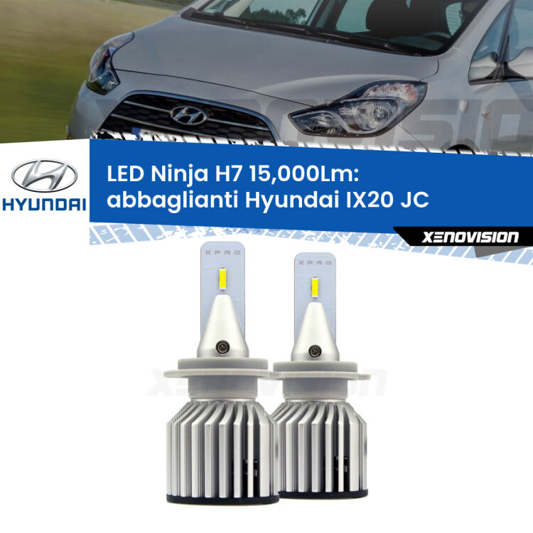 <strong>Kit abbaglianti LED specifico per Hyundai IX20</strong> JC 2010in poi. Lampade <strong>H7</strong> Canbus da 15.000Lumen di luminosità modello Ninja Xenovision.
