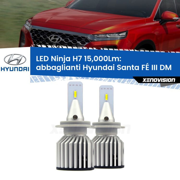 <strong>Kit abbaglianti LED specifico per Hyundai Santa FÉ III</strong> DM 2012-2015. Lampade <strong>H7</strong> Canbus da 15.000Lumen di luminosità modello Ninja Xenovision.