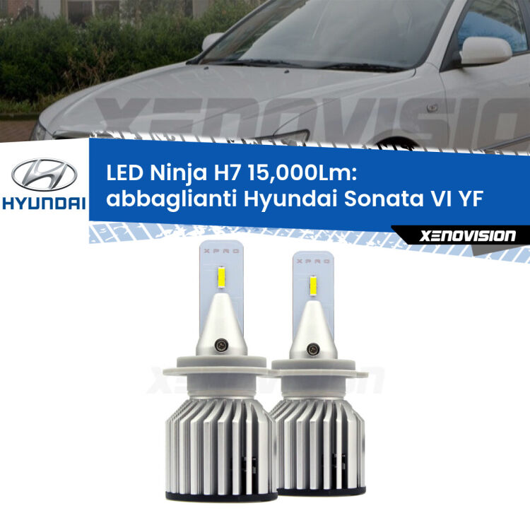 <strong>Kit abbaglianti LED specifico per Hyundai Sonata VI</strong> YF 2009-2015. Lampade <strong>H7</strong> Canbus da 15.000Lumen di luminosità modello Ninja Xenovision.