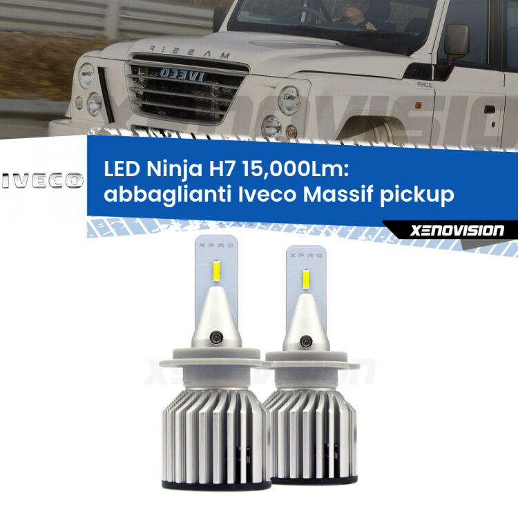 <strong>Kit abbaglianti LED specifico per Iveco Massif pickup</strong>  2008-2011. Lampade <strong>H7</strong> Canbus da 15.000Lumen di luminosità modello Ninja Xenovision.