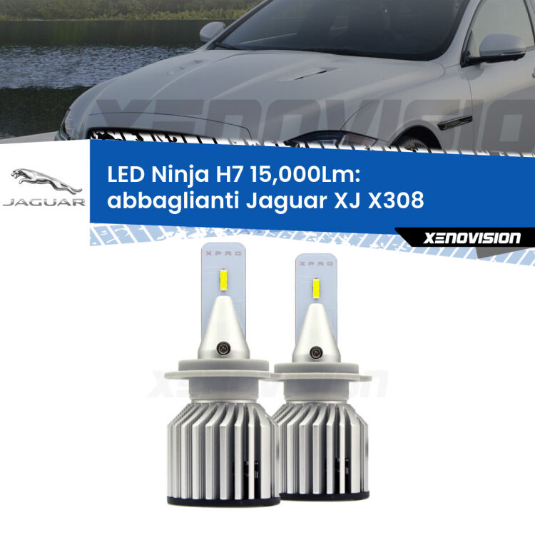<strong>Kit abbaglianti LED specifico per Jaguar XJ</strong> X308 1997-2003. Lampade <strong>H7</strong> Canbus da 15.000Lumen di luminosità modello Ninja Xenovision.