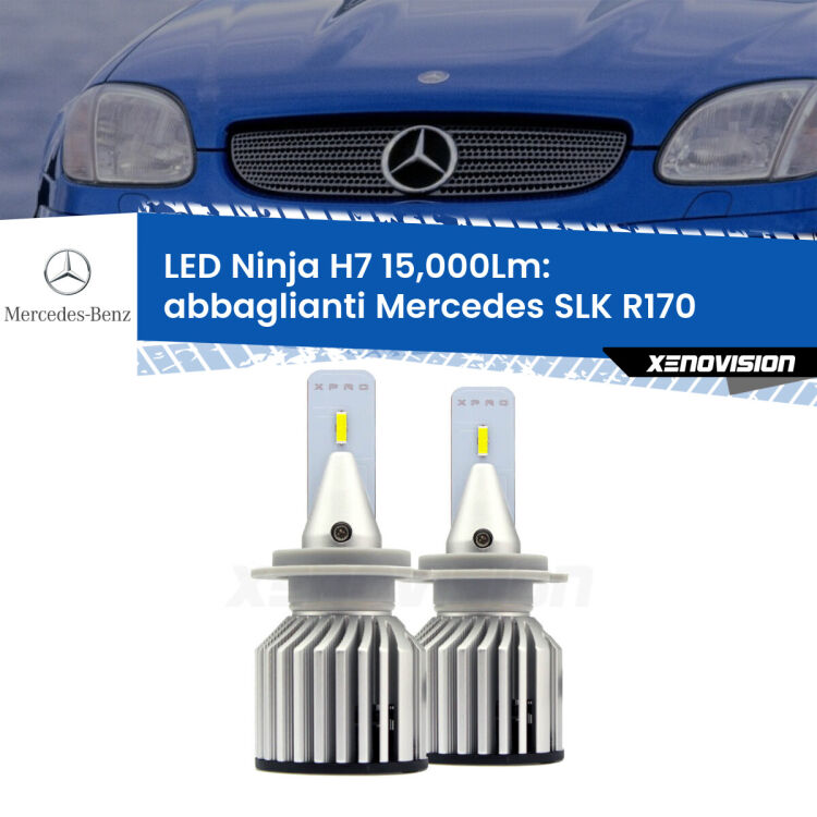 <strong>Kit abbaglianti LED specifico per Mercedes SLK</strong> R170 1996-2004. Lampade <strong>H7</strong> Canbus da 15.000Lumen di luminosità modello Ninja Xenovision.