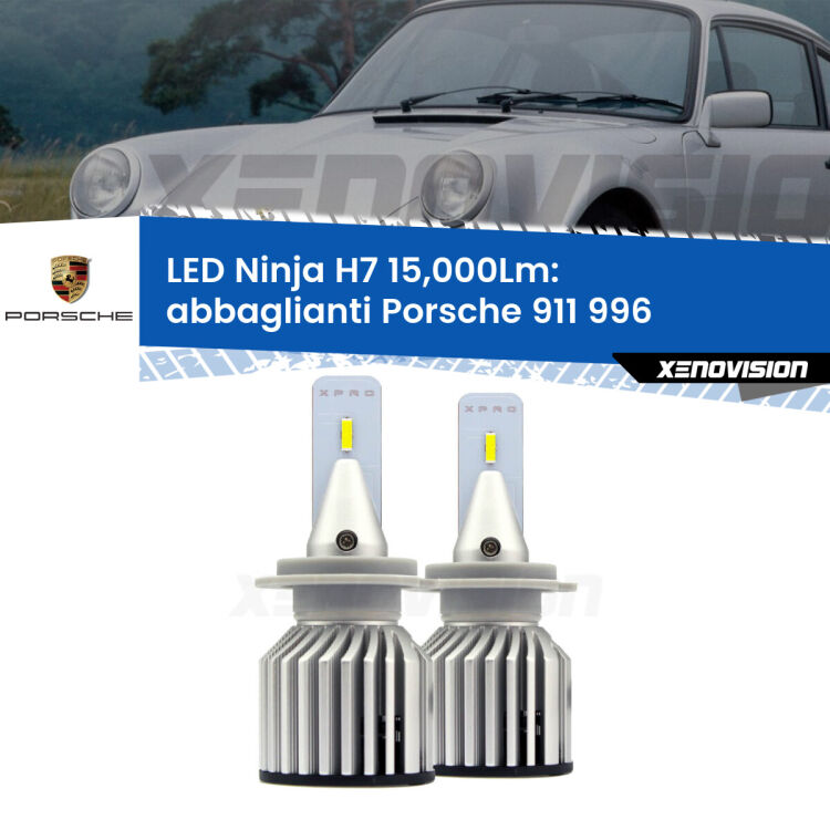<strong>Kit abbaglianti LED specifico per Porsche 911</strong> 996 1997-2001. Lampade <strong>H7</strong> Canbus da 15.000Lumen di luminosità modello Ninja Xenovision.
