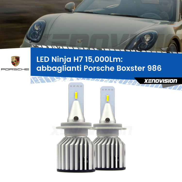 <strong>Kit abbaglianti LED specifico per Porsche Boxster</strong> 986 1996-2004. Lampade <strong>H7</strong> Canbus da 15.000Lumen di luminosità modello Ninja Xenovision.